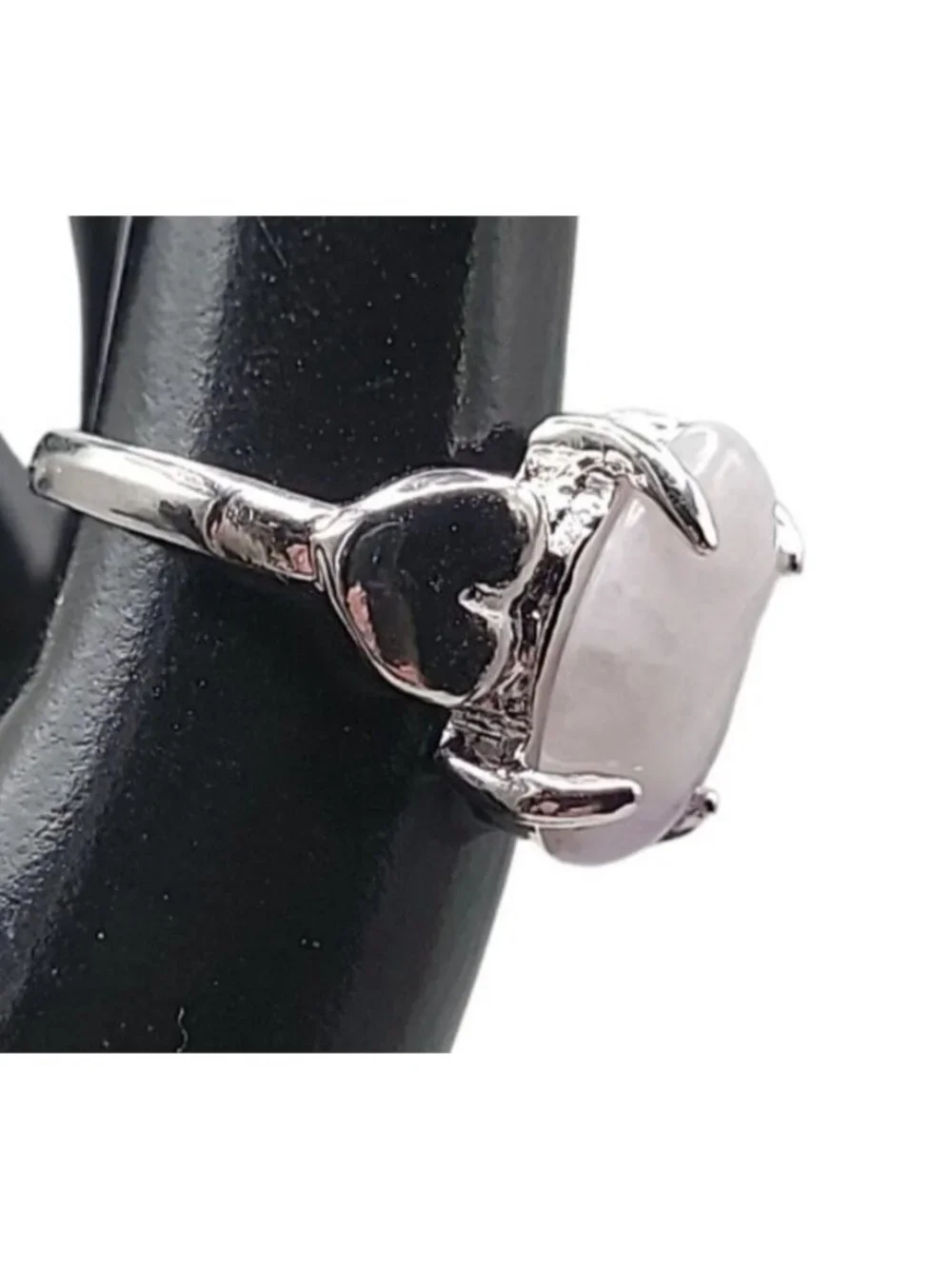 Purple Moonstone Ring Silver Plated Ladies Size 5.5 Heart Side Accents Vintage - Picture 5 of 16